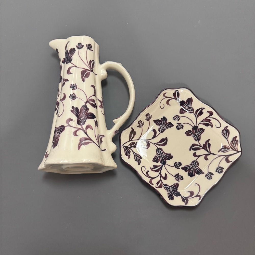 Andrea By Sadek Cream and Purple Ceramic Art Set